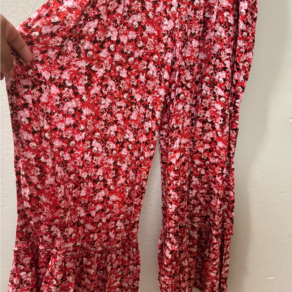 Red Floral Spaghetti-Strap Jumpsuit - Picture 9 of 12